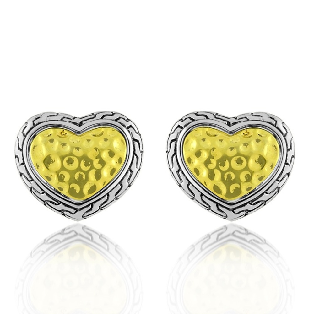 14k Two Tone Gold Sterling Silver Heart Earrings